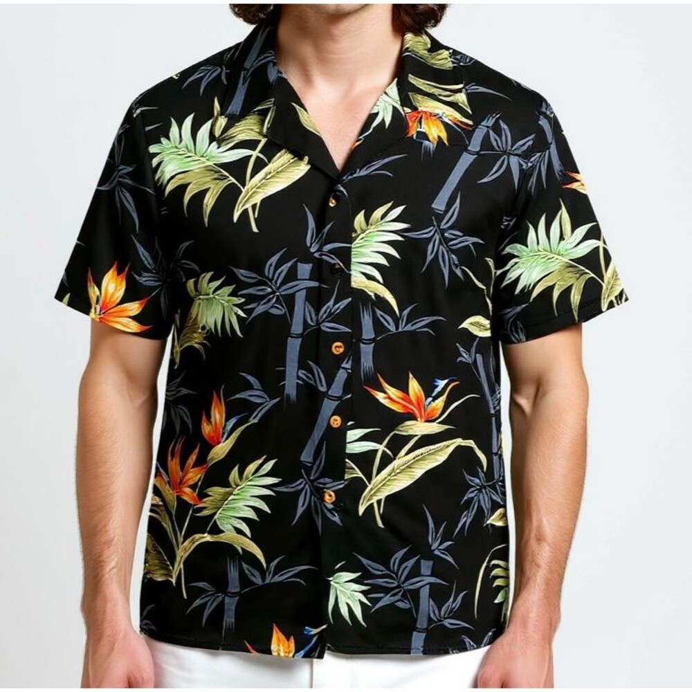 Paradise Found Waimea Bird of Paradise Hawaiian Shirt Men Medium Floral Vacation